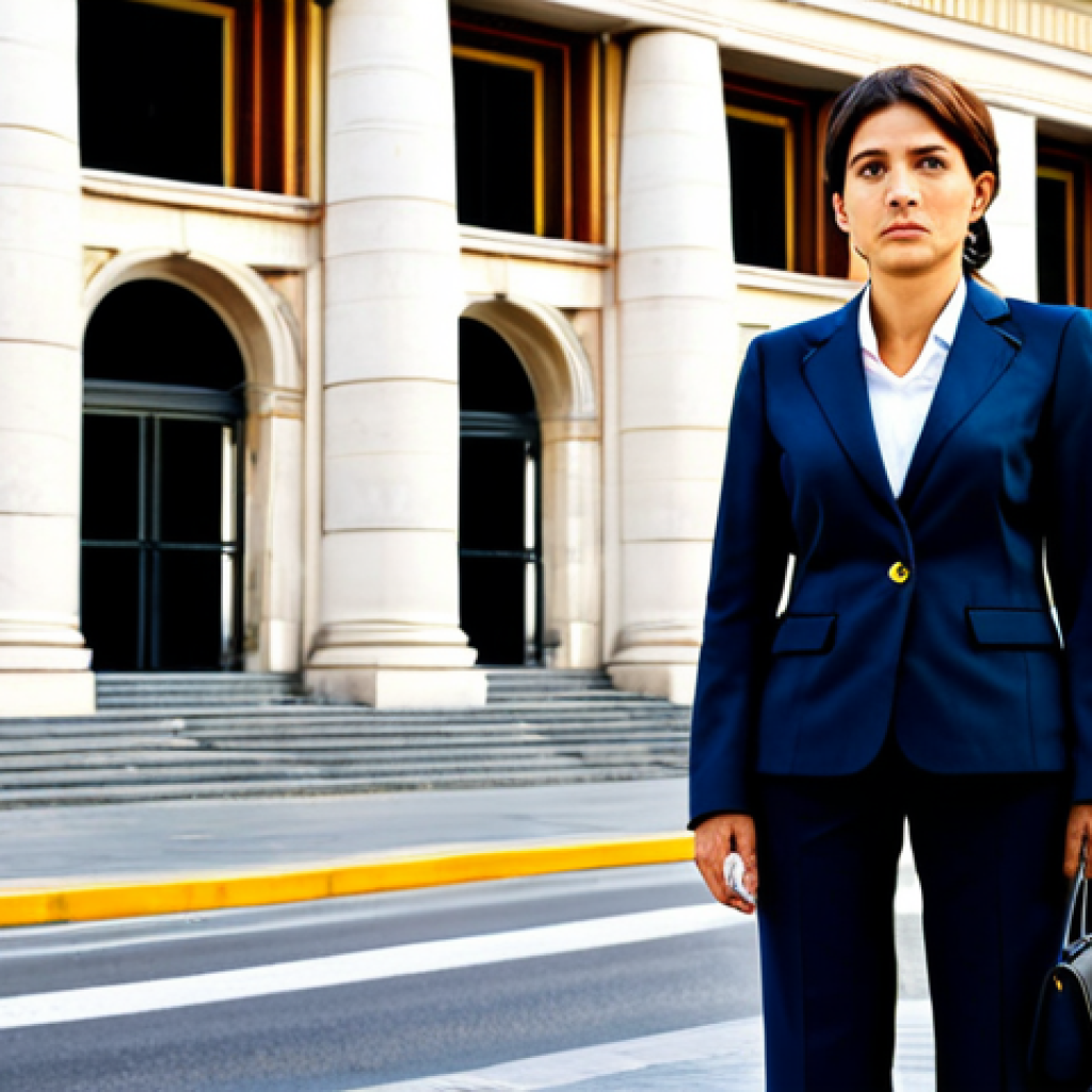 **
"A professional businesswoman in a modest business suit, standing in front of the Bank of Spain in Madrid, fully clothed, appropriate attire, safe for work, perfect anatomy, natural proportions, professional photography, high quality."
**