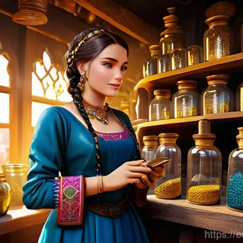 아레스 거래소 골드 벌기 - **Prompt 1: "A skilled female alchemist, mid-20s, with intricate braids and a focused expression, we...