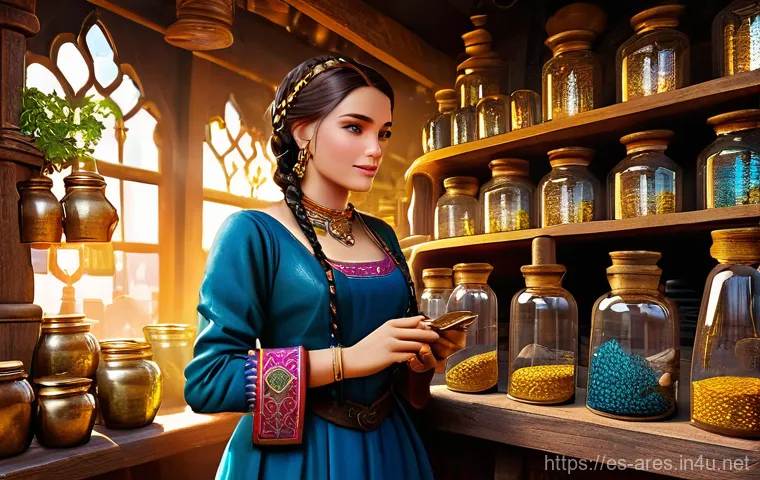 아레스 거래소 골드 벌기 - **Prompt 1: "A skilled female alchemist, mid-20s, with intricate braids and a focused expression, we...