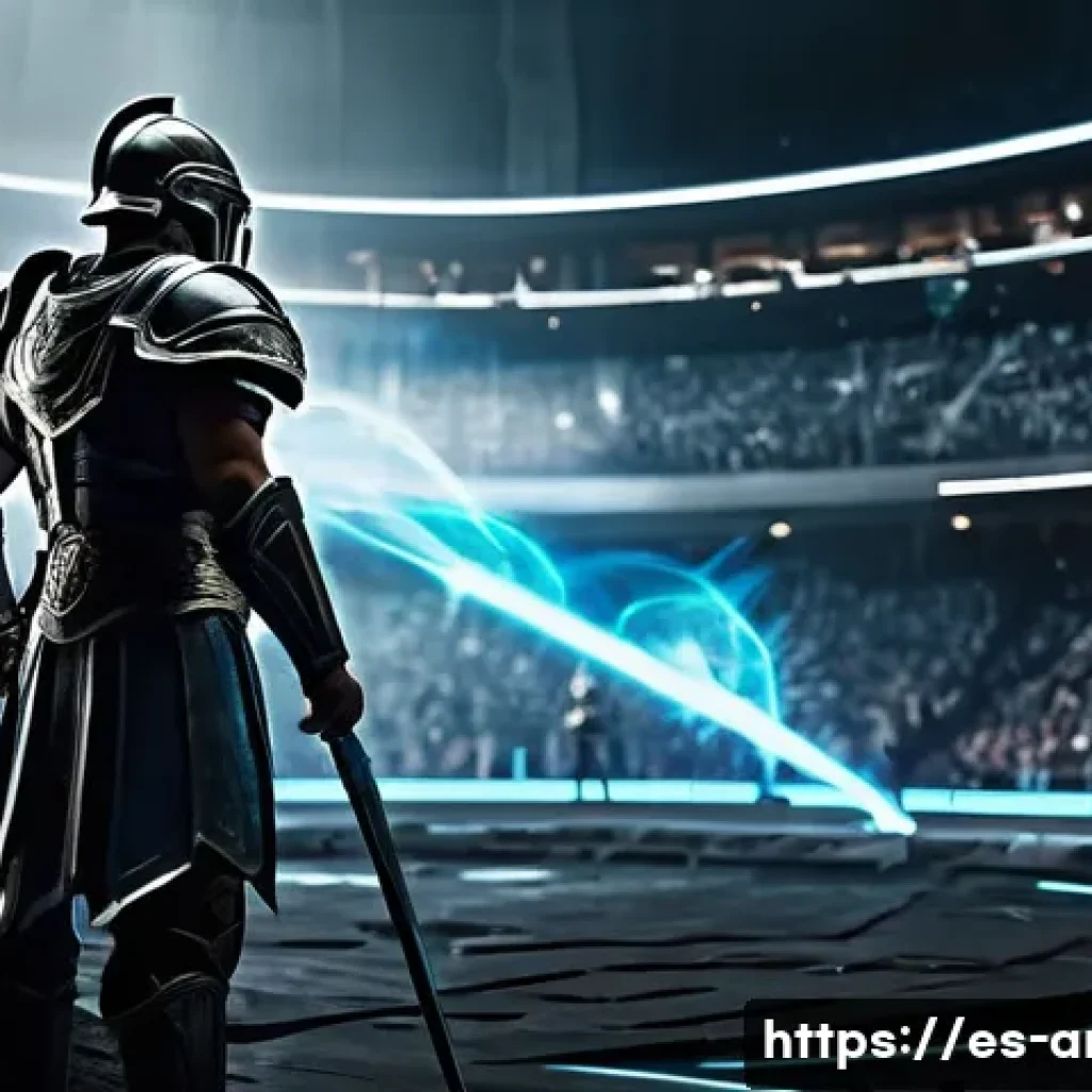아레스 PvP 공략 - **Image Prompt 1: The Gladiator's Calm Focus**
A lone, heavily armored gladiator warrior stands ...