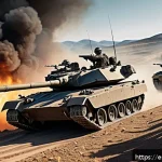 아레스 적응형 전투 공략 - A dynamic battle scene set on a sprawling, multi-flank map, featuring diverse military units includi...