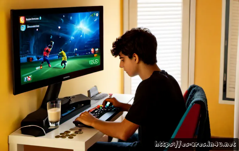 아레스 초보자 가이드 - Photorealistic cinematic scene of a young Spanish beginner gamer in a cozy Madrid apartment, sitting...