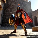 아레스 버프 스킬 활용법 - Photorealistic fantasy game scene, a powerful warrior inspired by Ares activating a crimson battle b...